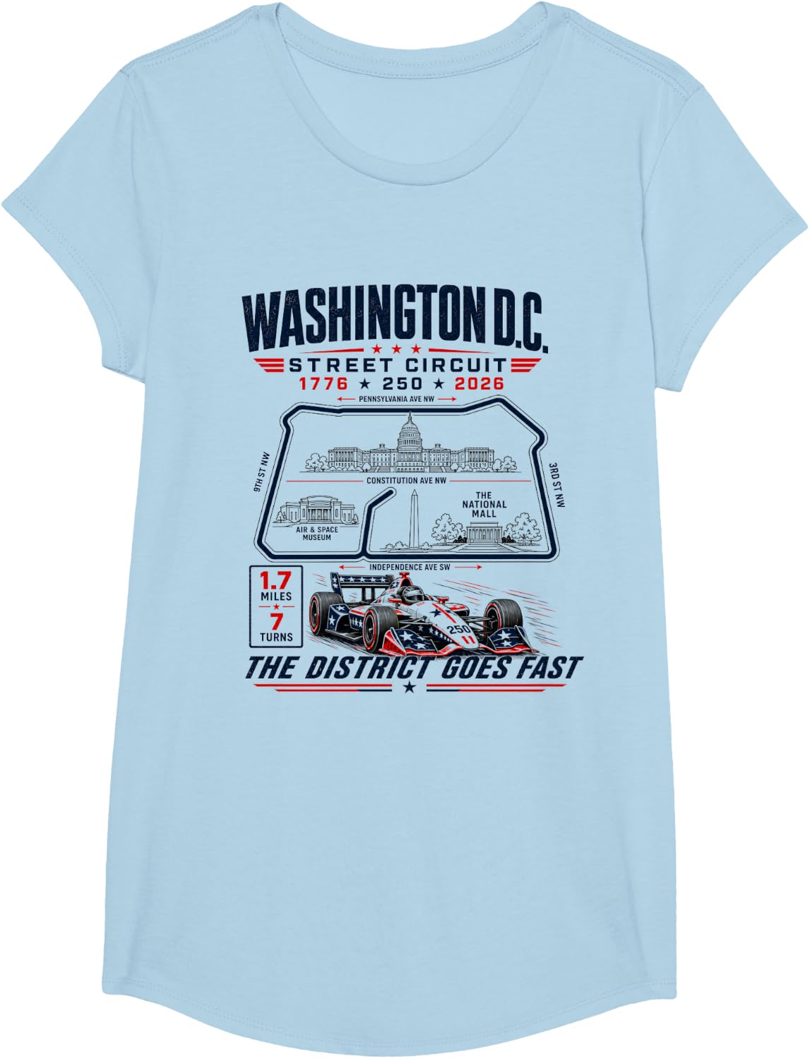 Washington DC Street Circuit Map 250 Mile Racing 2026 T-Shirt - Girls Baby Blue