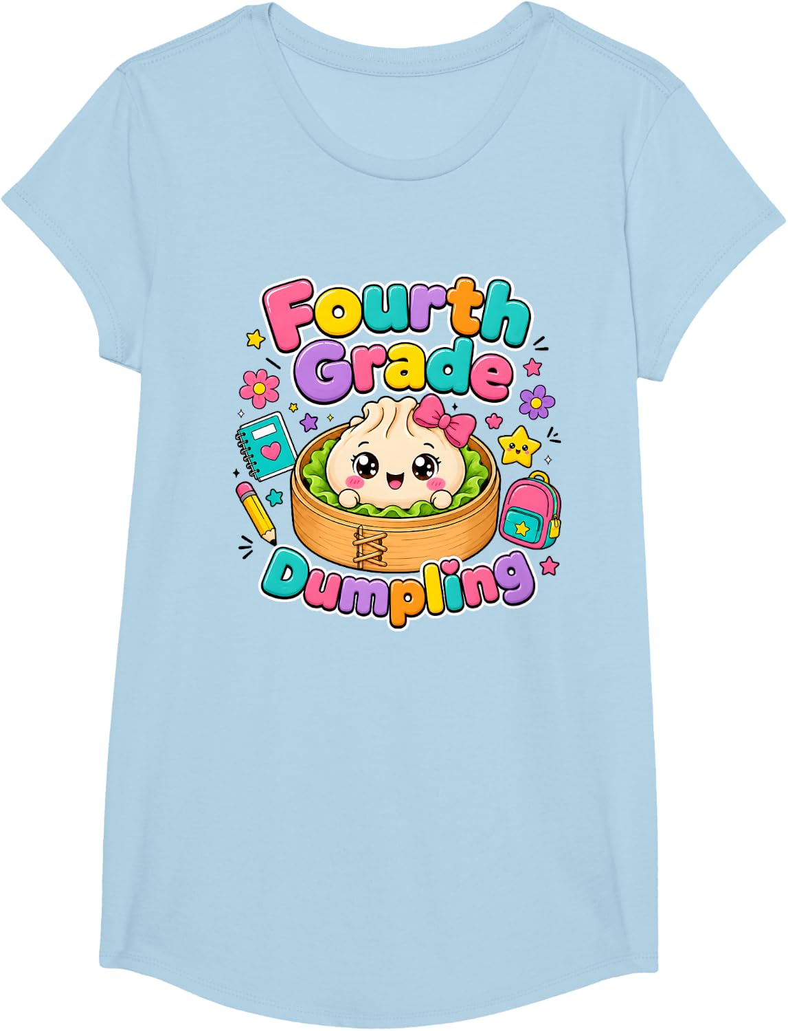 4th Grade Dumpling Cute First Day of School T-Shirt - Girls Baby Blue