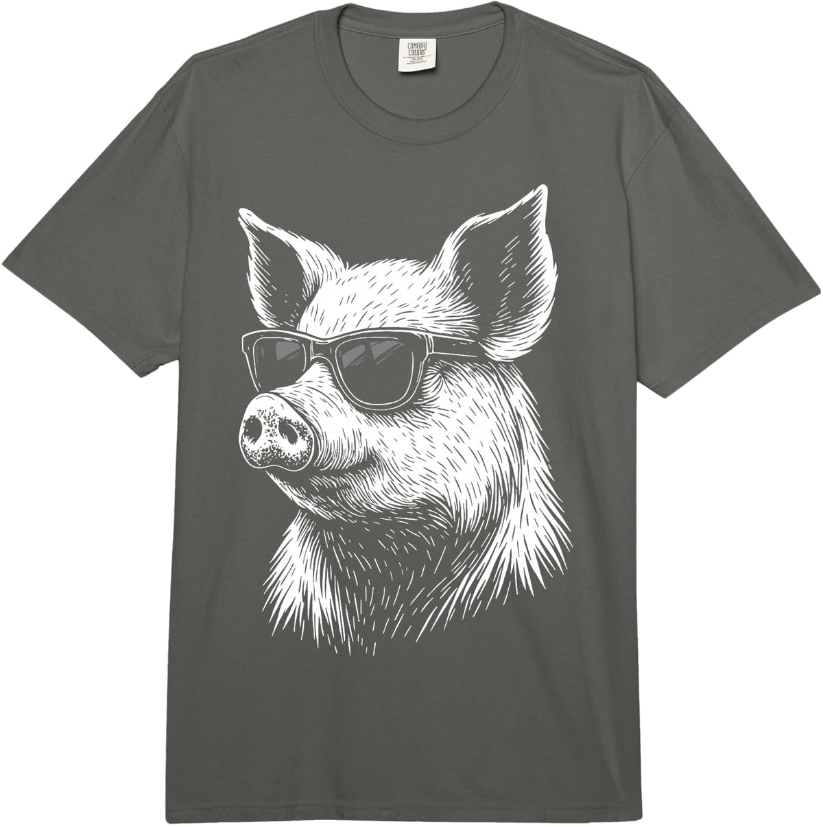 Pig Sunglasses Farmer Comfort Colors Adult Heavyweight T-Shirt - Adult Unisex Dark Grey