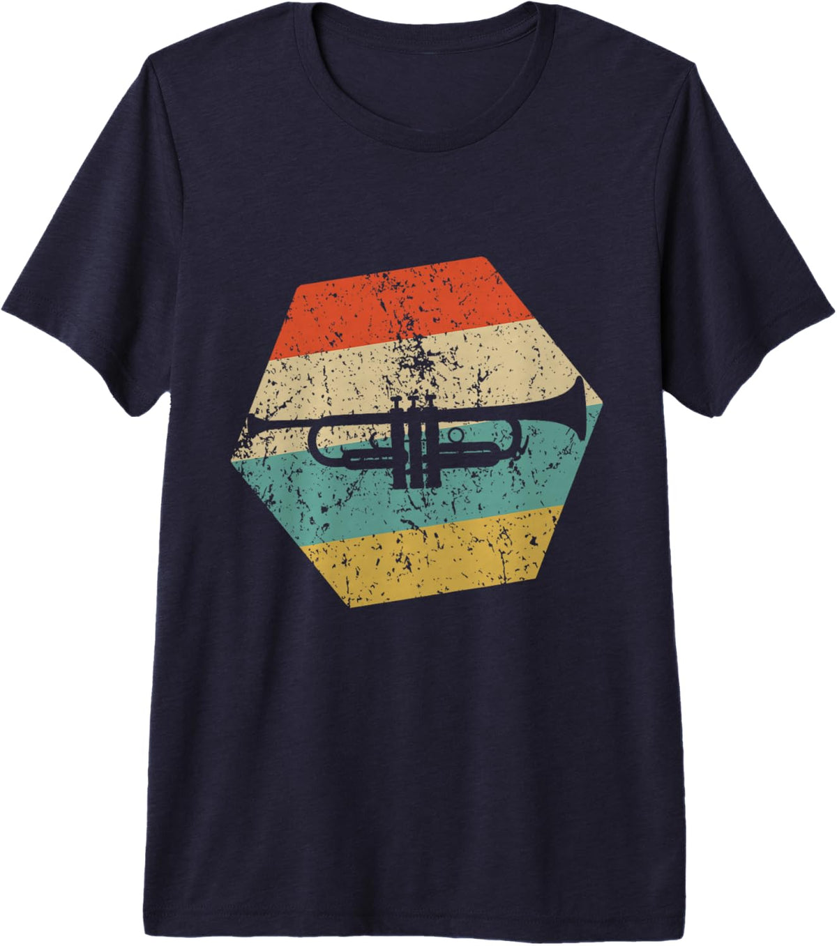 Trumpet Retro Distressed Hexagon Trumpeter Premium Tri-Blend T-Shirt - Navy Blue