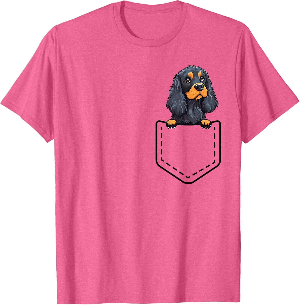 Peeking Black And Tan Cocker Spaniel Inside Pocket Dog Owner T-Shirt - Pink Heather