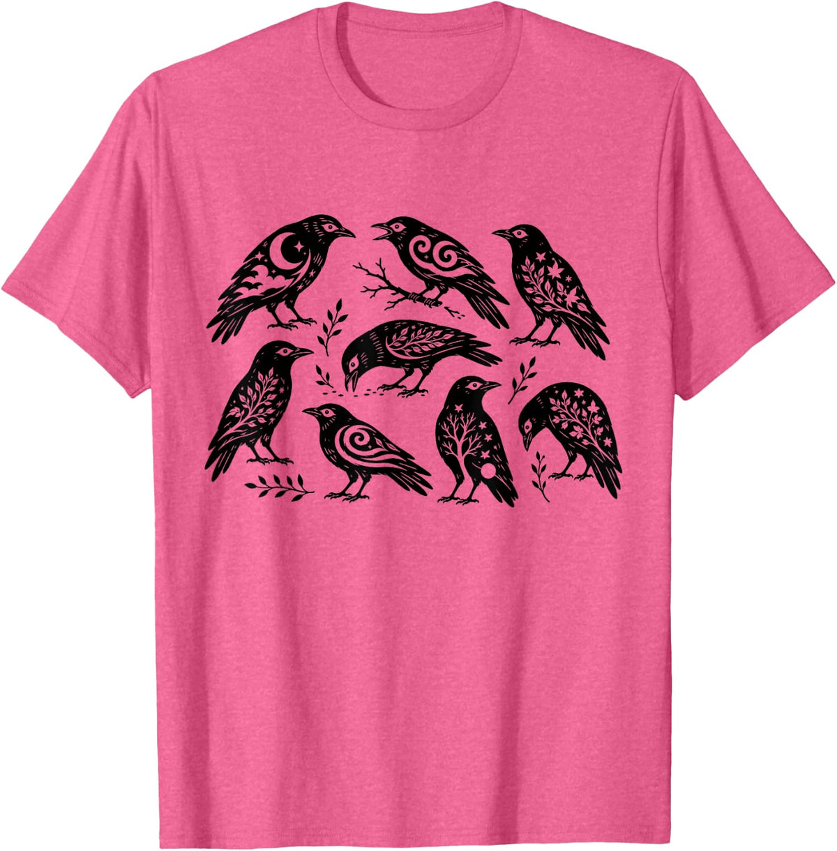 Mystic Raven Crow Gothic Celestial Moon Witchy T-Shirt - Pink Heather