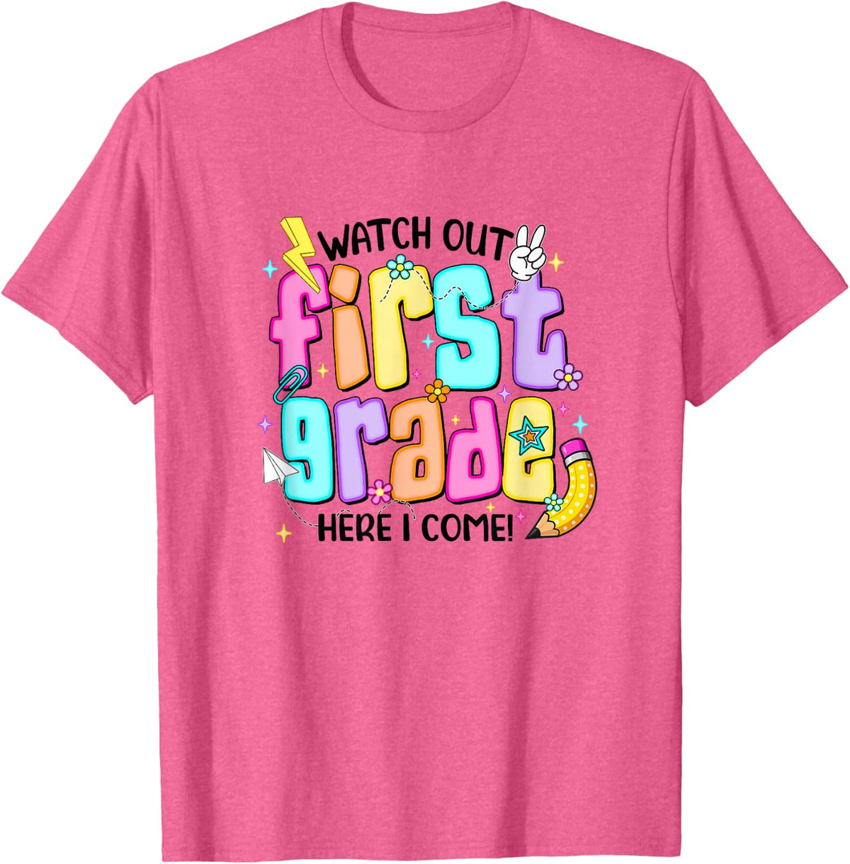 First Day of 1st Grade Shirt for Girls Back to School First Grade Tee T-Shirt - Pink Heather