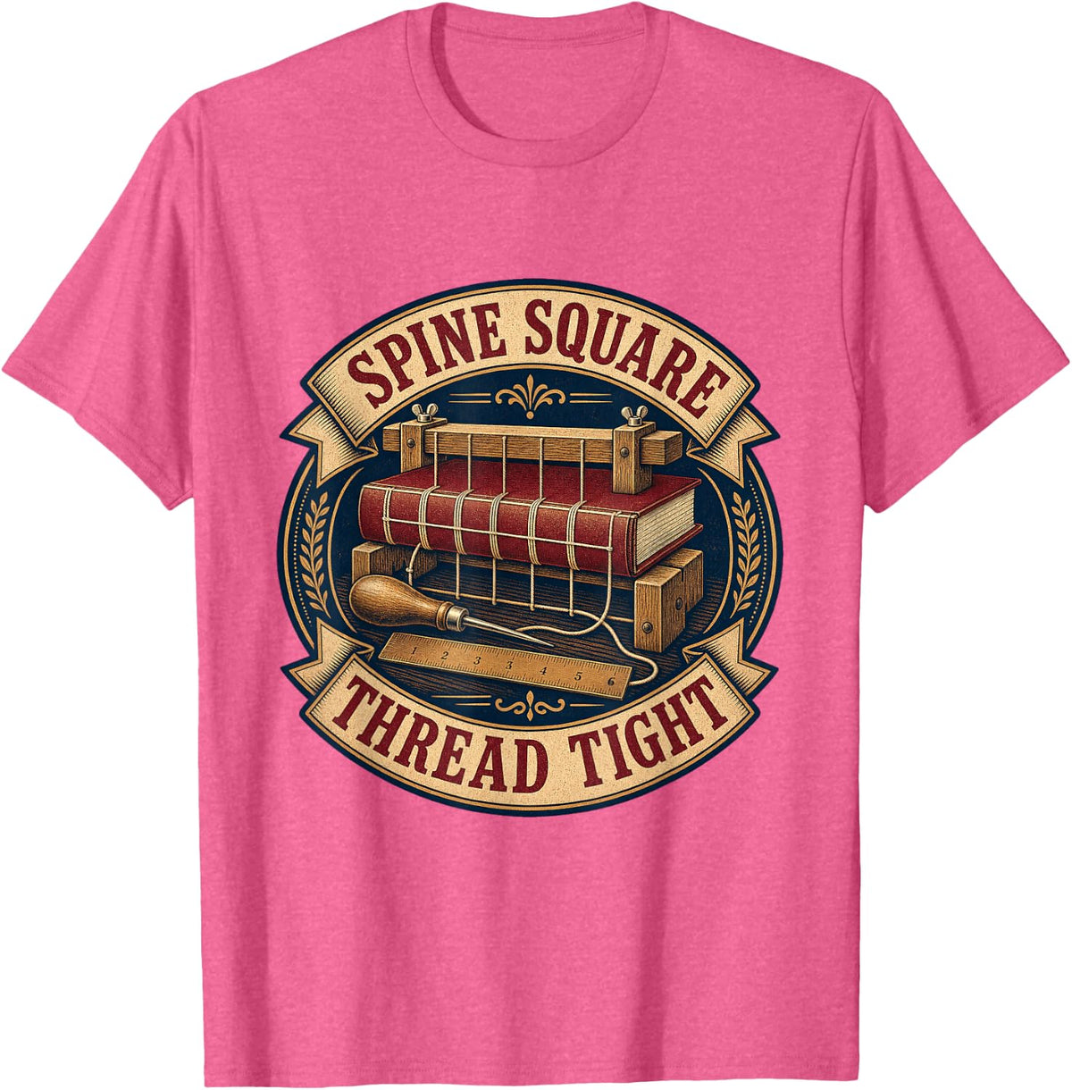 Spine Square Thread Tight Bookbinder T-Shirt - Pink Heather