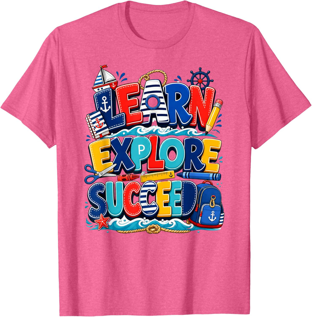 Ready Set Sail Nautical First Day of School Student T-Shirt - Pink Heather