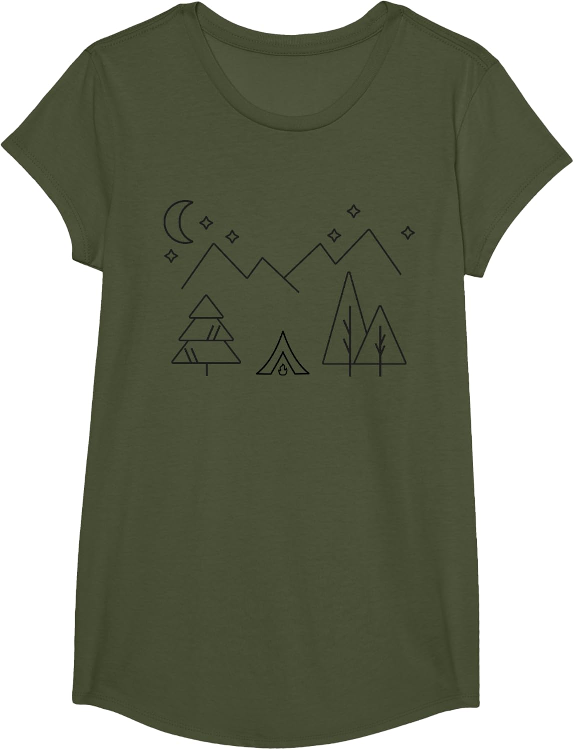 Camping - Minimalist Design with a Tent and Mountains T-Shirt - Girls Olive Green