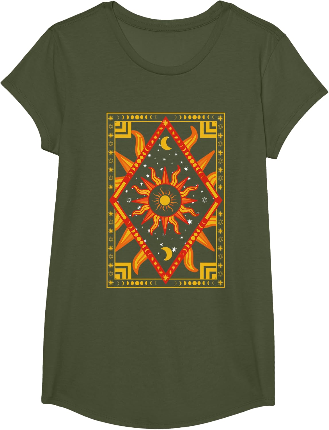 Celestial Sun Moon Stars Planet Tapestry Cute Shirt Gift T-Shirt - Girls Olive Green