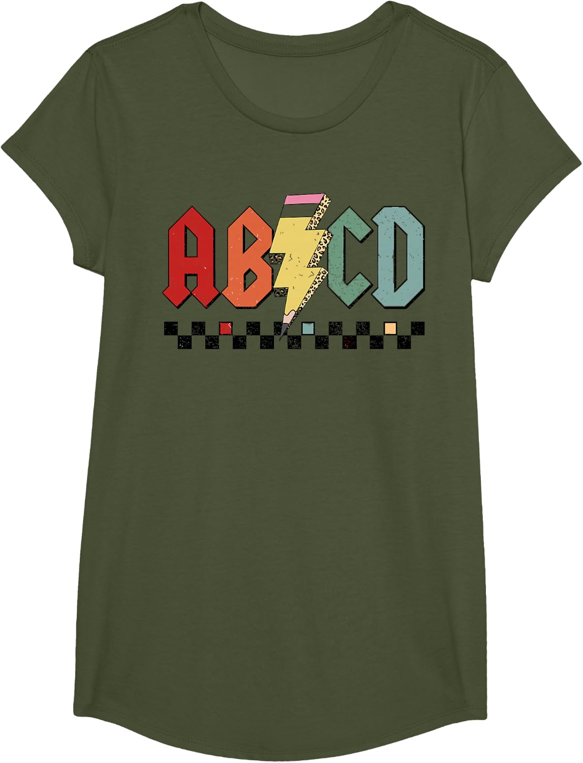 Rock ABCD Back to School ABCD Preschool Teacher Appreciation T-Shirt - Girls Olive Green