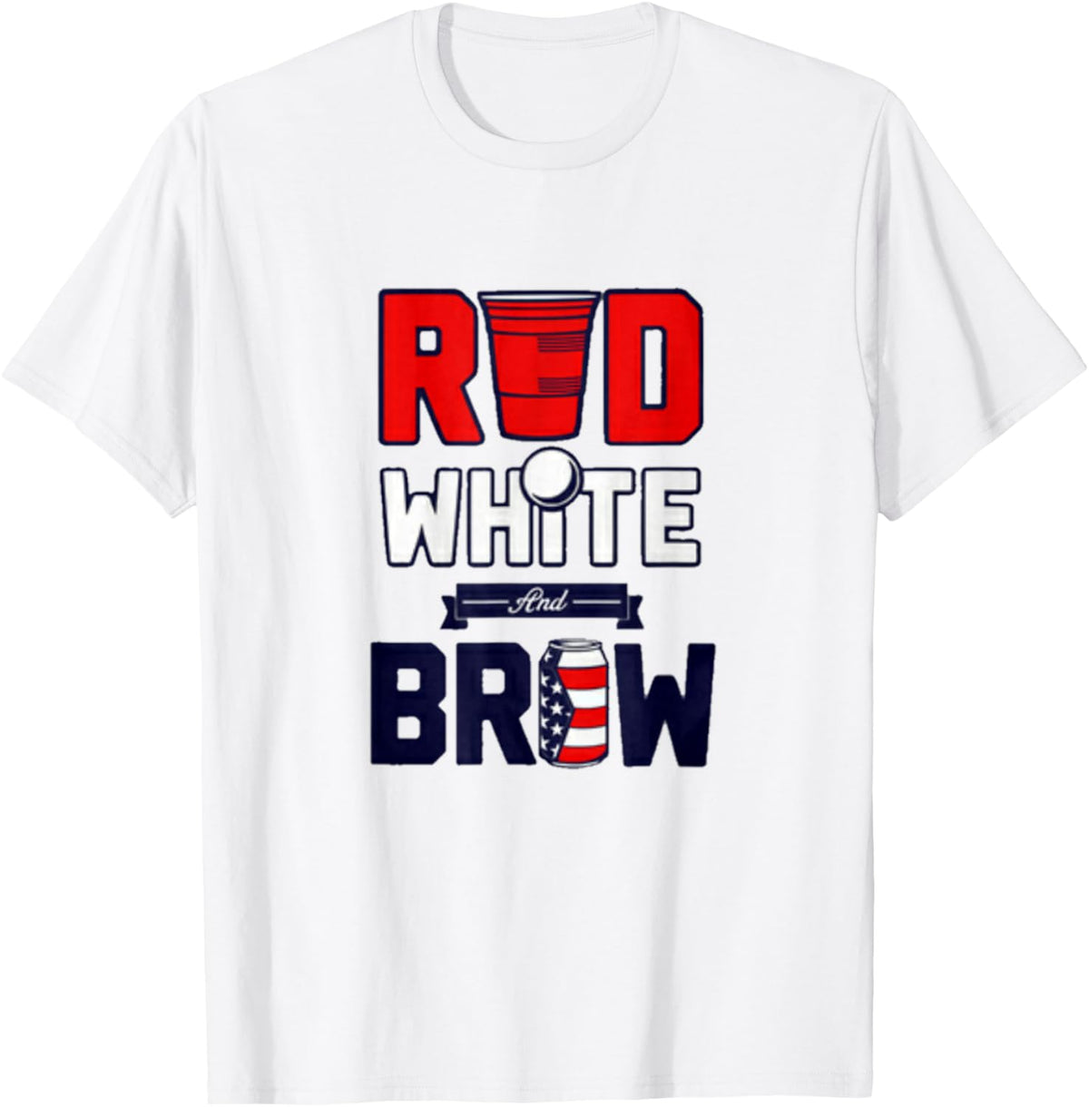 Red White and Brew 4th of July Party Drinking T-shirt - White