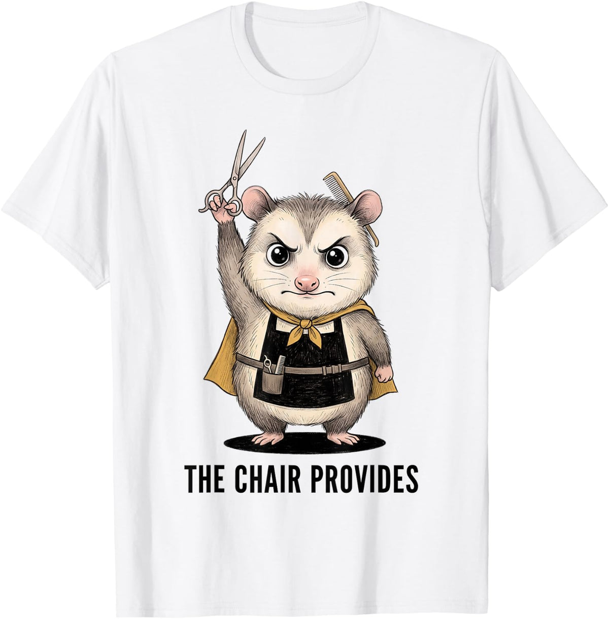 Opossum Barber Scowl Hair Cutting Stylist Art T-Shirt - White