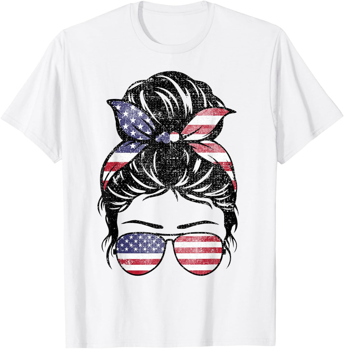 American Girl Messy Bun Patriotic 4th of July T-Shirt - White