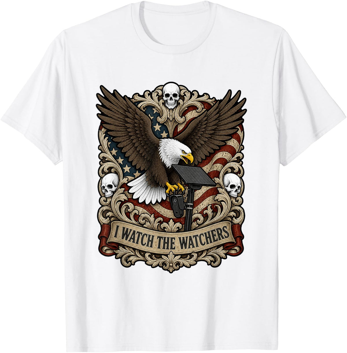 Bald Eagle and Camera American Flag Privacy Liberty Patriot T-Shirt - White