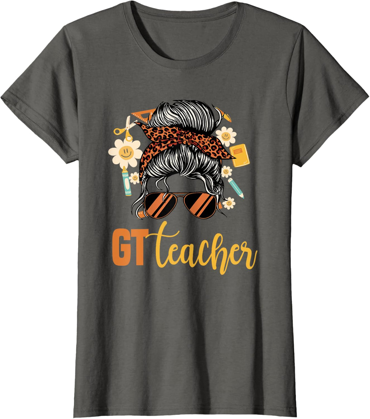 GT Teacher Messy Bun Gifted And Talented Teacher T-Shirt for Men Women - Asphalt Grey