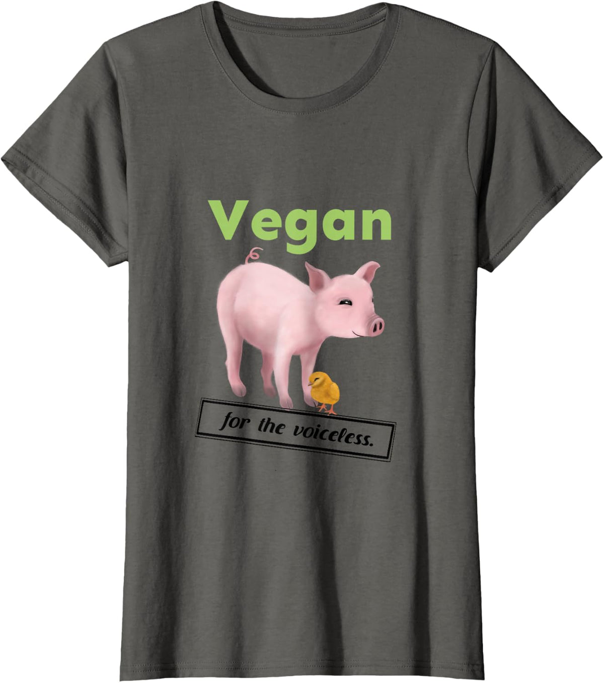 for the Voiceless Pig and Chick - Vegan Animal Rights T-Shirt - Asphalt Grey