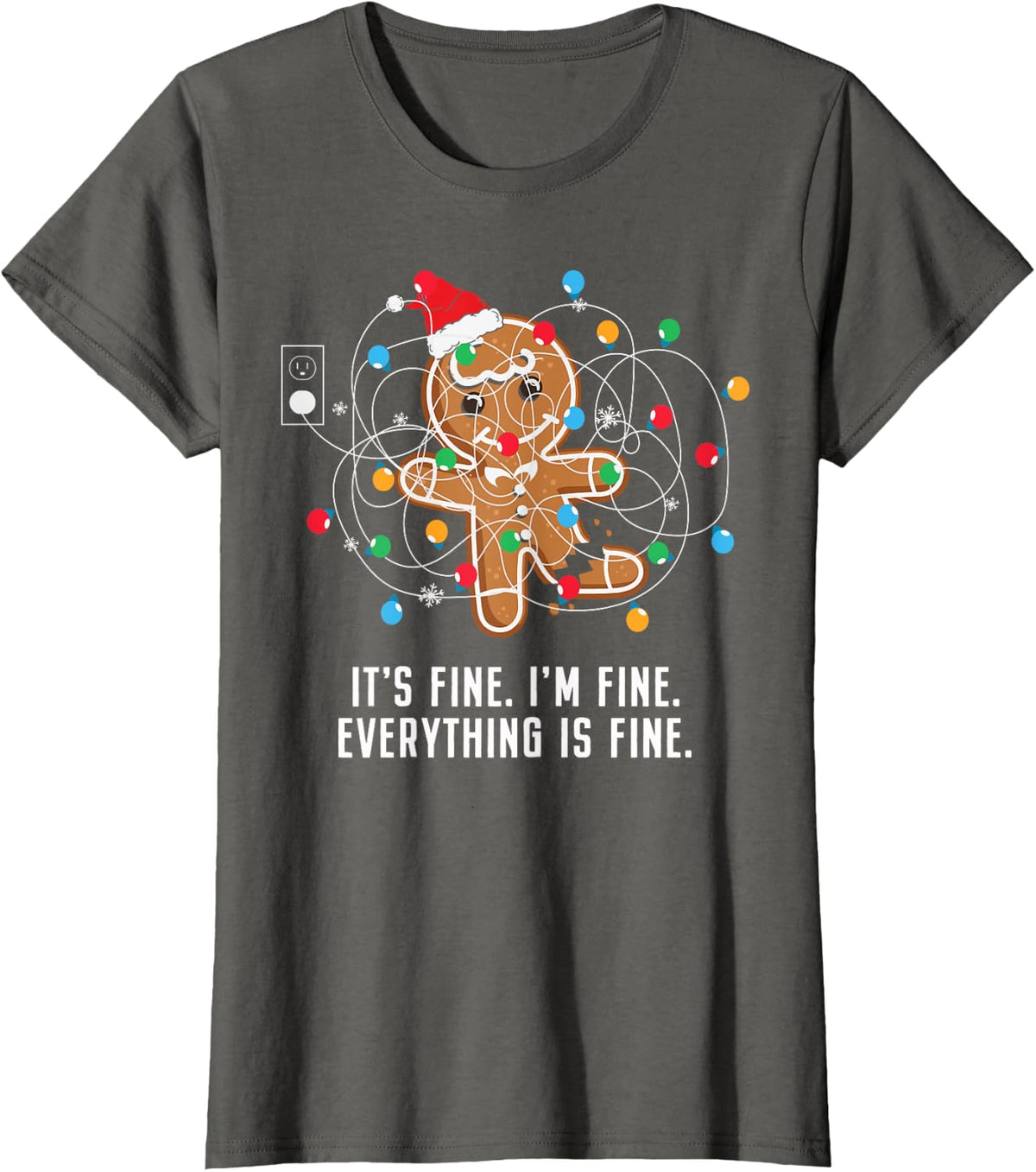 It's Fine I'm Fine Everything is Fine Ugly Funny Christmas T-Shirt - Asphalt Grey