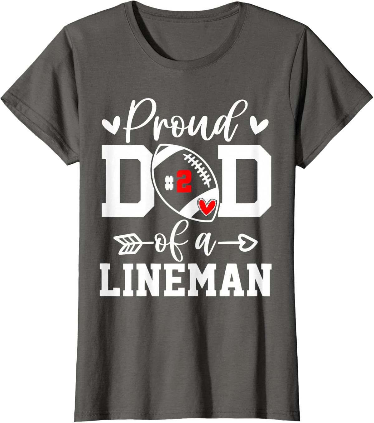 Costume Proud Football Dad Lineman Number 2 Personalized T-Shirt - Asphalt Grey
