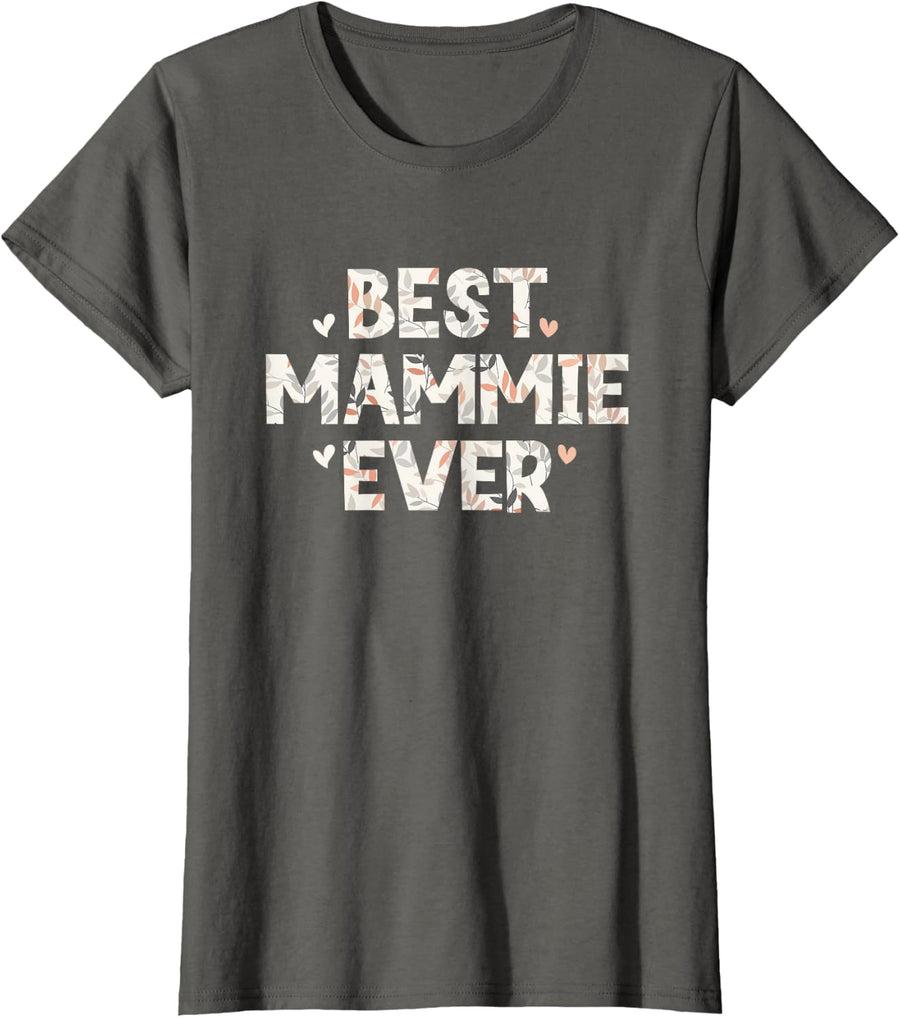 Best Mammie Ever Floral Family Love Hearts Tee T-Shirt - Asphalt Grey