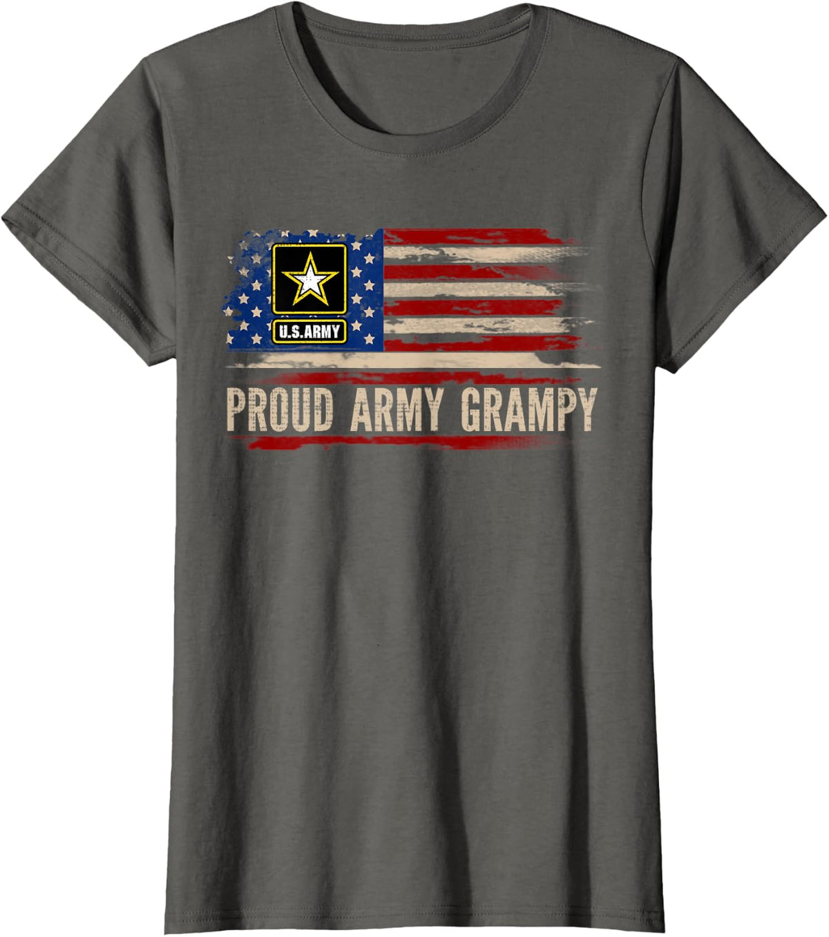 Vintage Proud Army Grampy American Flag Veteran Gift T-Shirt for Women Kids Men - Asphalt Grey