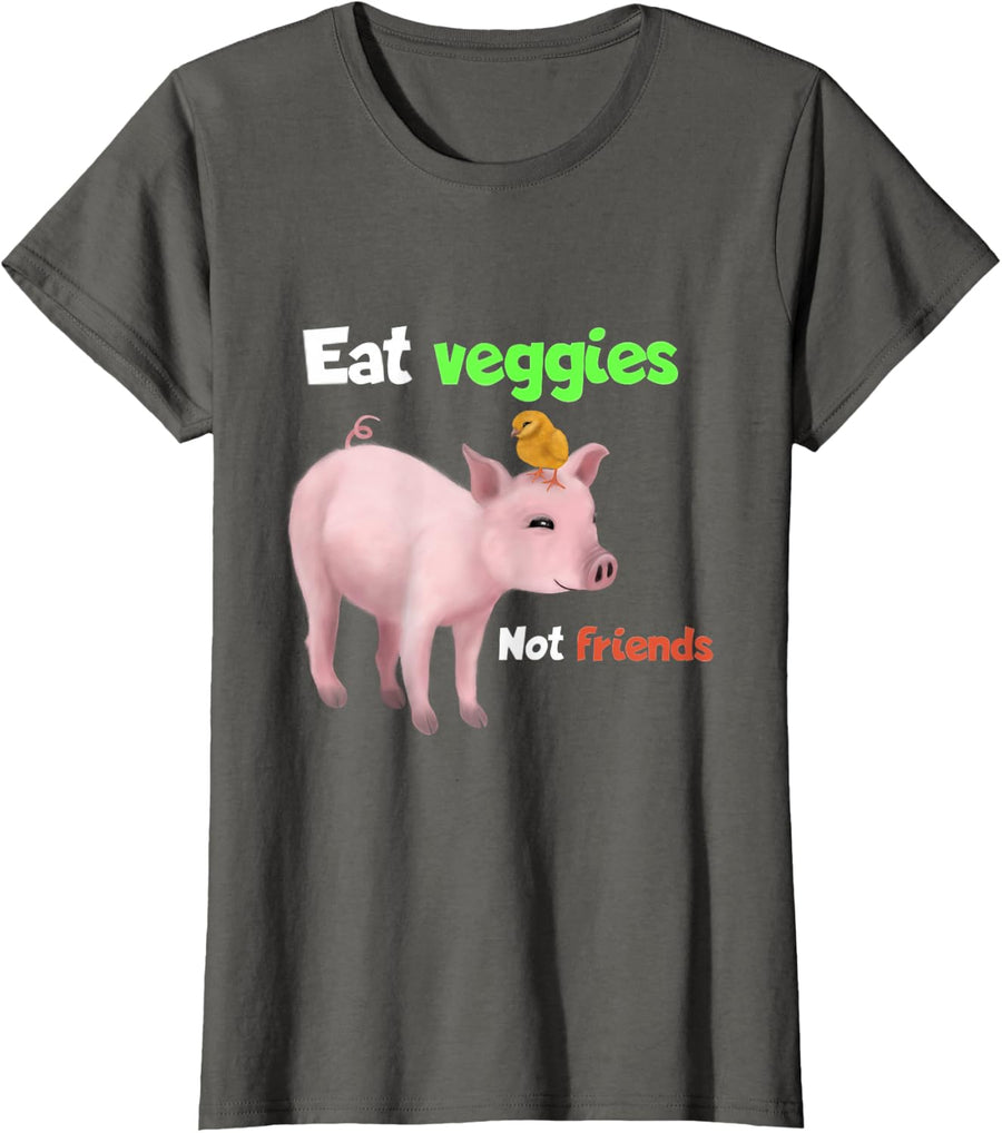 Eat Veggies Not Friends - Cute Pig Vegan Shirt T-Shirt - Asphalt Grey