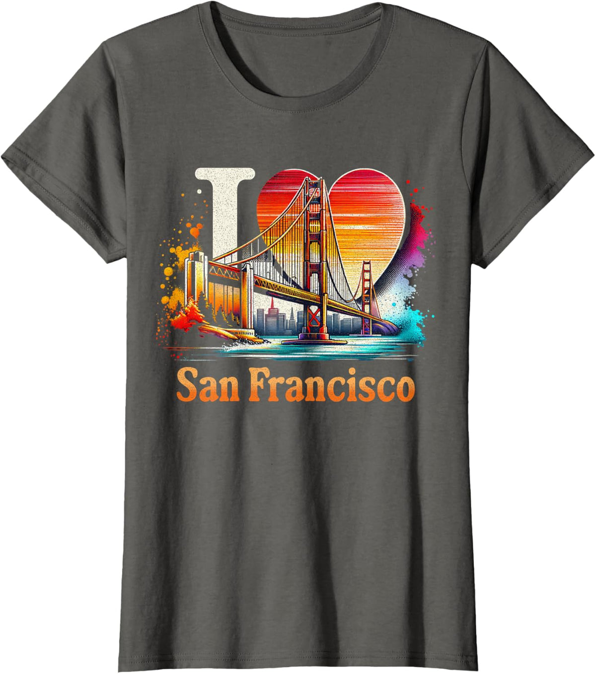 I Love San Francisco Heart Iconic Golden Gate Bridge SFO T-Shirt - Asphalt Grey