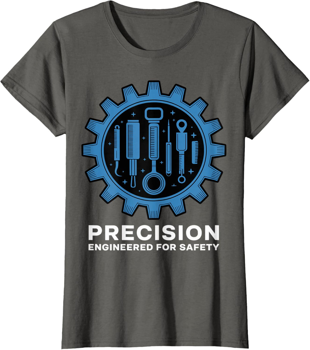 Precision Engineered for Safety Gear Tools Design T-Shirt - Asphalt Grey