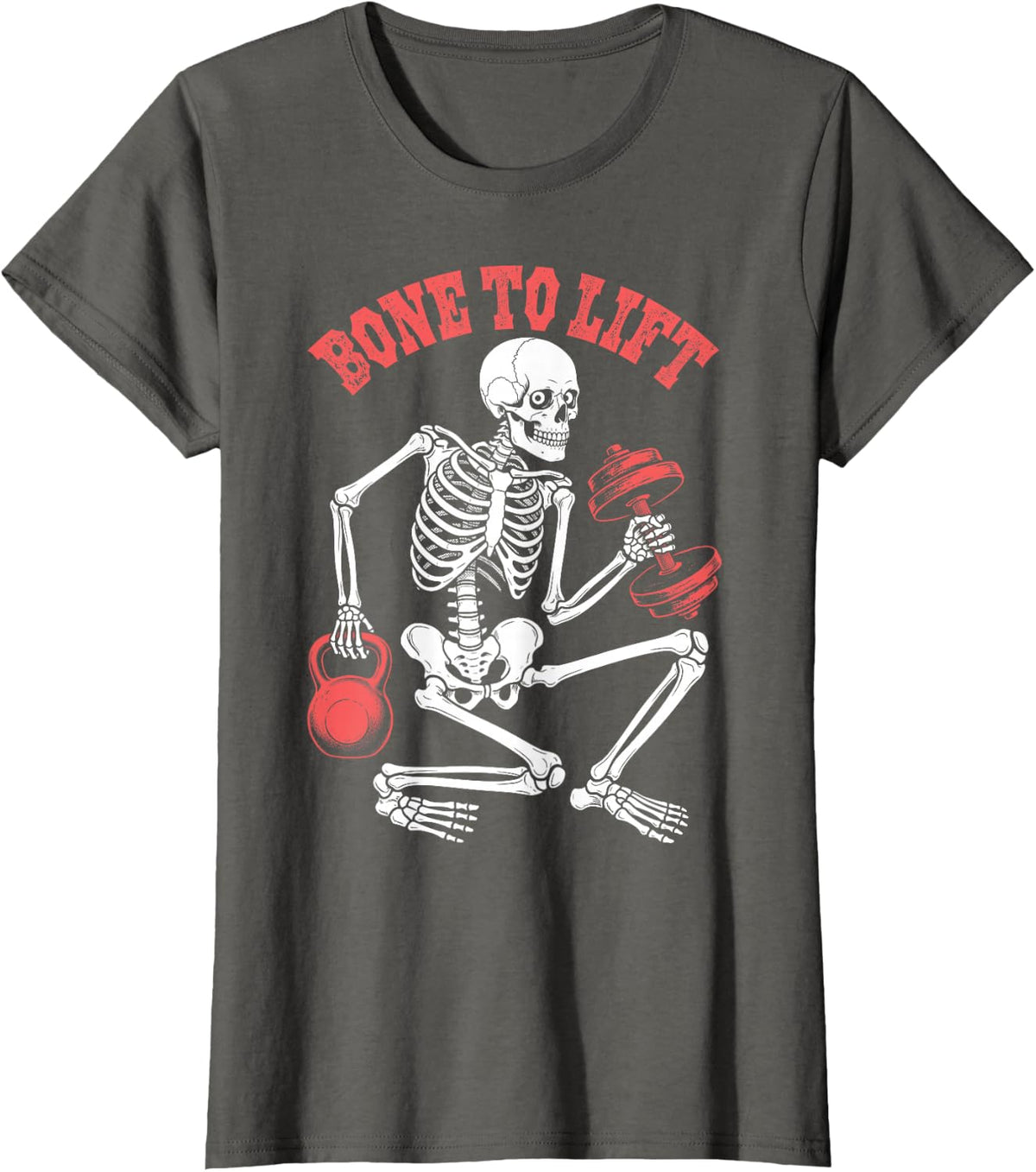 Funny Gym Halloween Skeleton Bone to Lift Weights Workout T-Shirt - Asphalt Grey