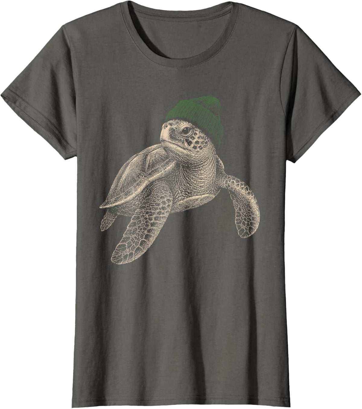 Funny Sea-Turtle Beanie Ocean Wildlife Men Women Vintage T-Shirt - Asphalt Grey
