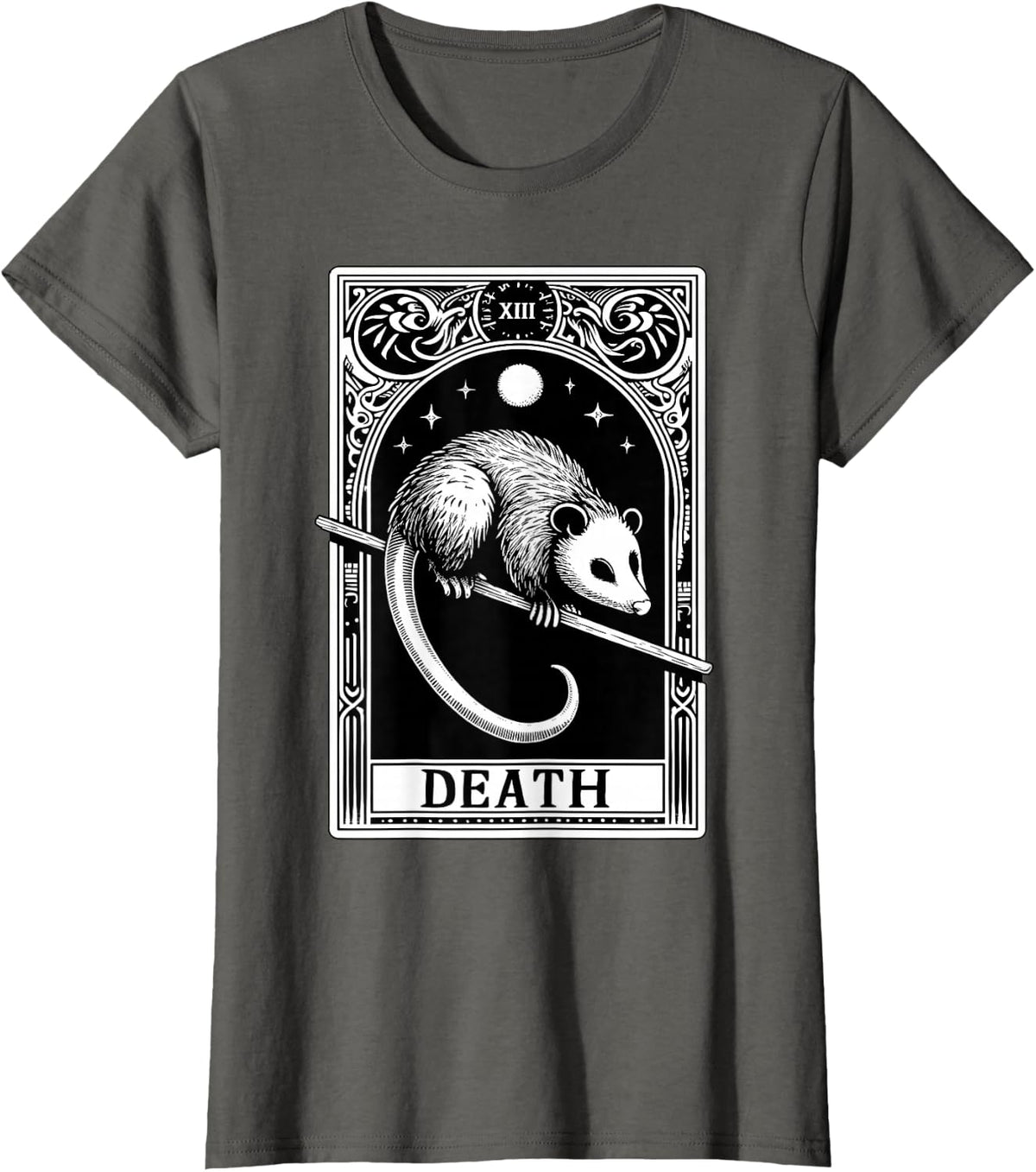 Death Opossum Tarot Card Goth Blackcraft Possum T-Shirt - Asphalt Grey