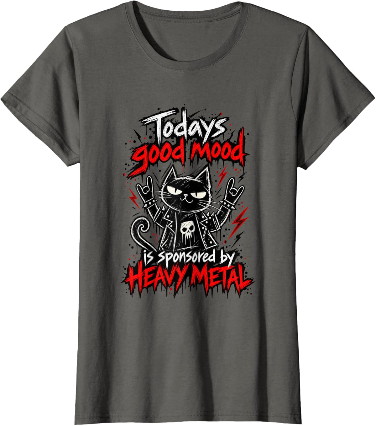 Heavy Metal Cat Todays Good Mood Sponsored By Heavy Metal T-Shirt - Asphalt Grey
