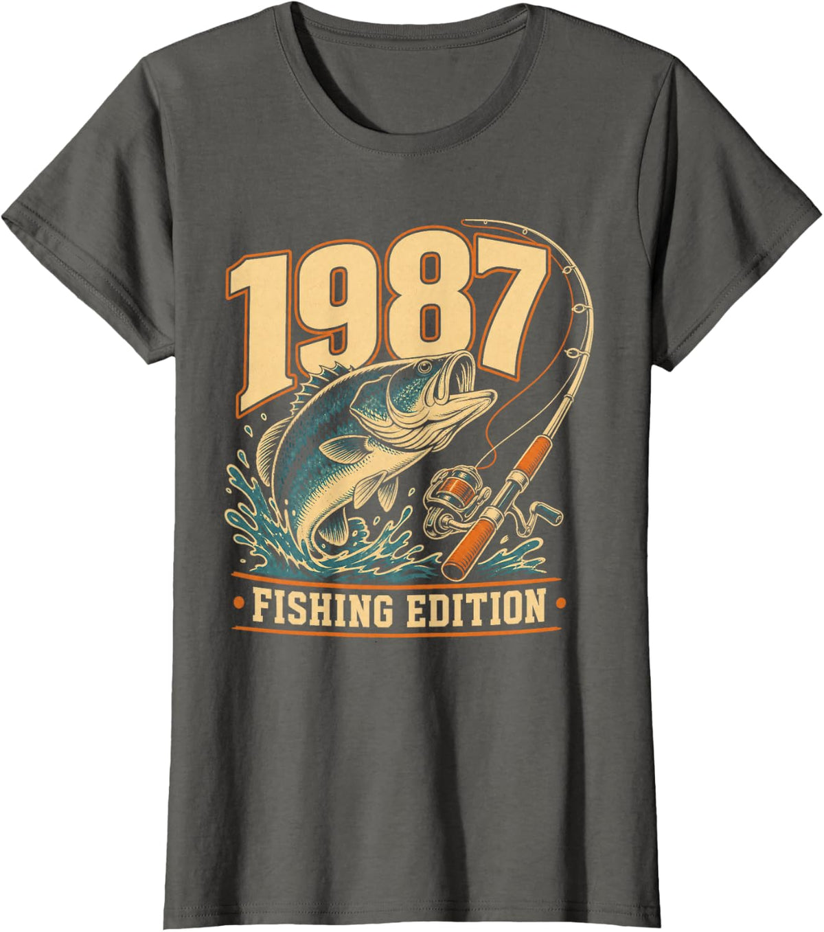 1987 Fishing Edition Vintage Bass Angler T-Shirt - Asphalt Grey