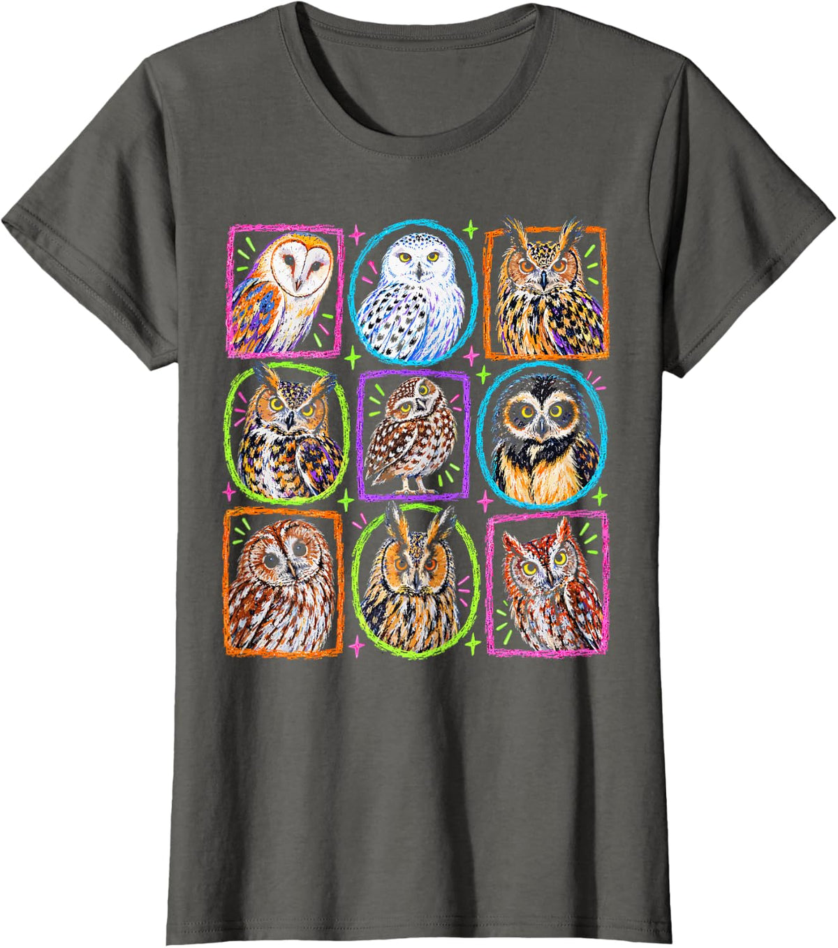 Owls Wildlife Collection Nature Lover T-Shirt - Asphalt Grey