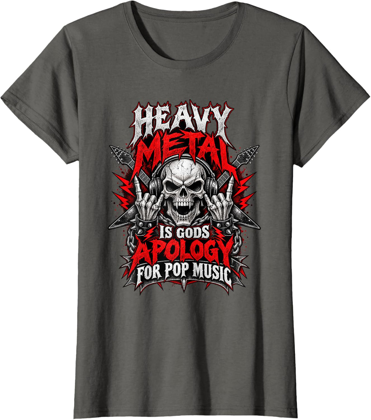 Heavy Metal Skull Gods Apology for Pop Music T-Shirt - Asphalt Grey