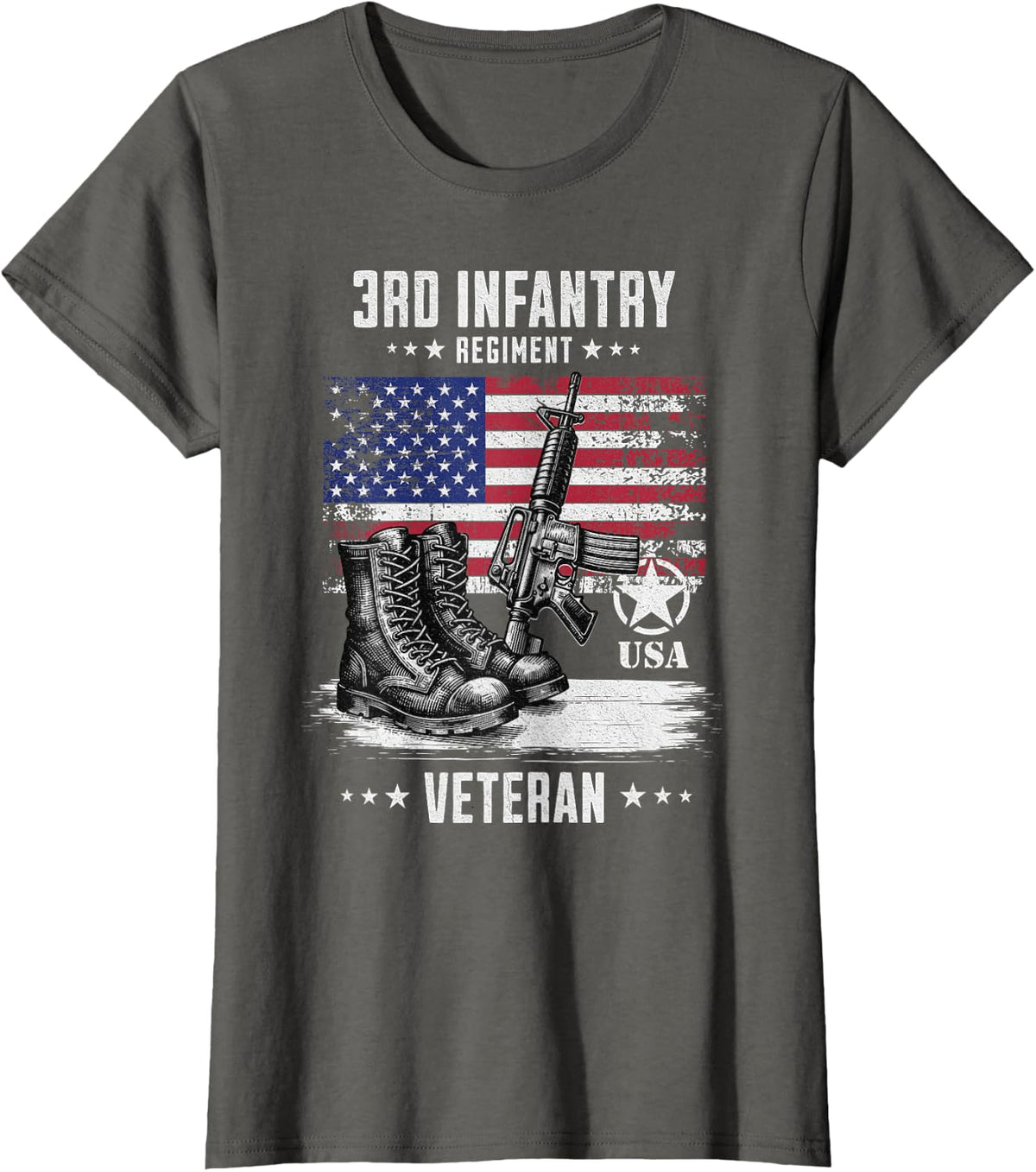 3rd Infantry Regiment Veteran Military Veteran Distressed T-Shirt - Asphalt Grey