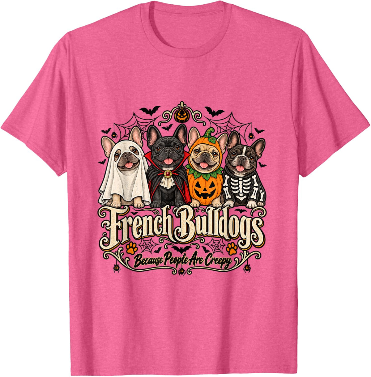 French Bulldog Halloween Costumes Cute Spooky Dog Lover T-Shirt - Pink Heather