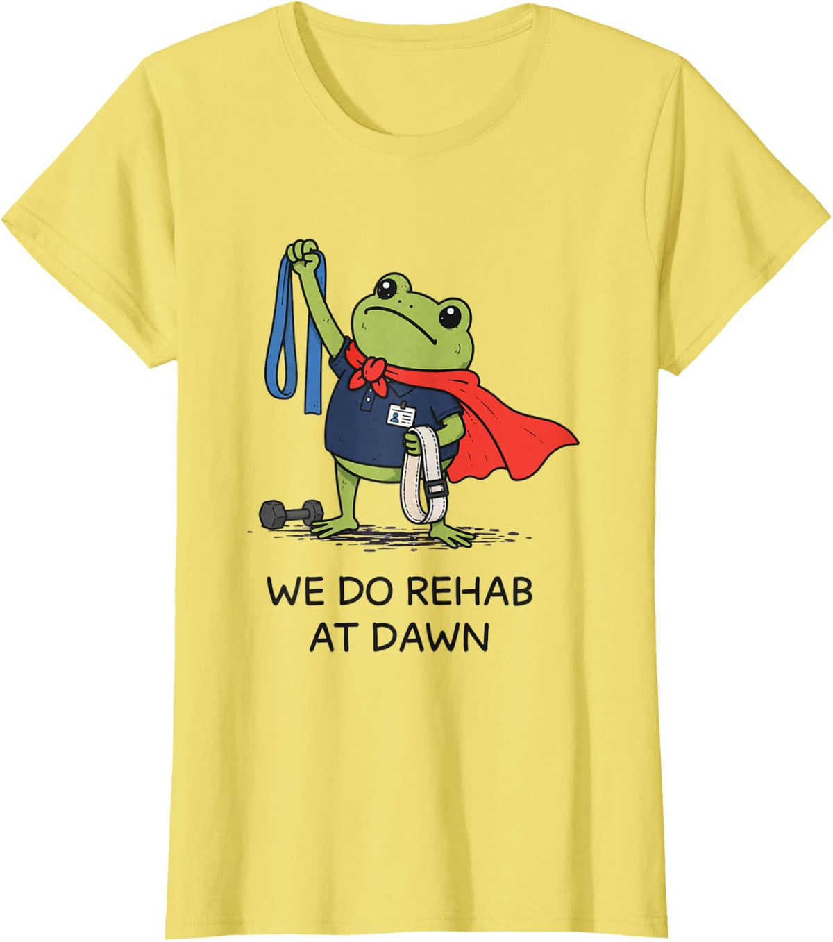We Do Rehab At Dawn Funny Physical Therapy Frog PT OT T-Shirt Tee - Lemon Yellow
