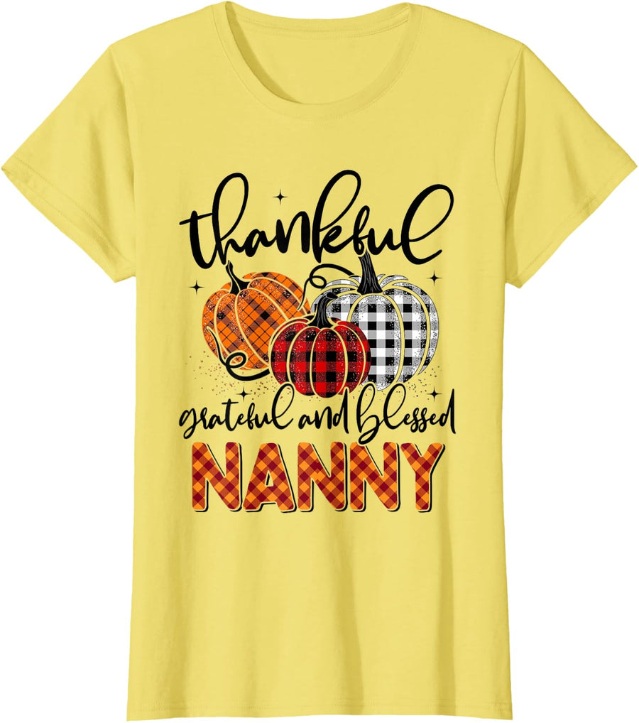 Thankful Grateful Blessed Nanny Pumpkins Thanksgiving T-Shirt - Lemon Yellow