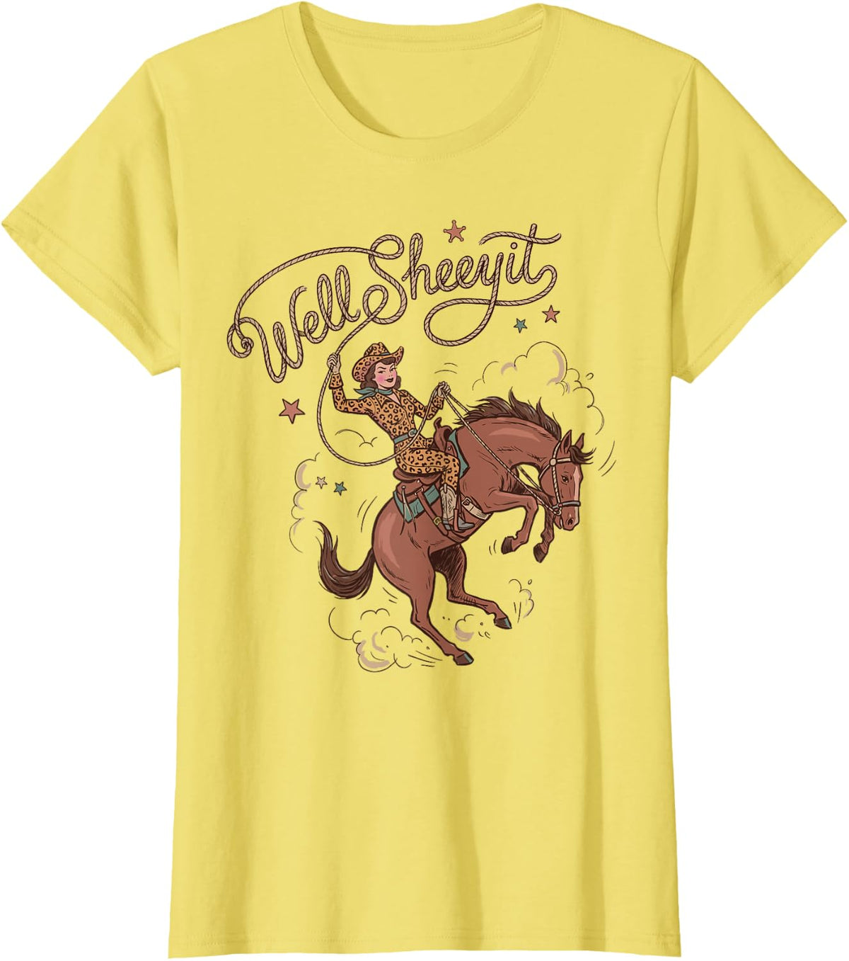Well-Sheeyit Western Cowgirl Riding Horse Fun Southern T-Shirt - Lemon Yellow