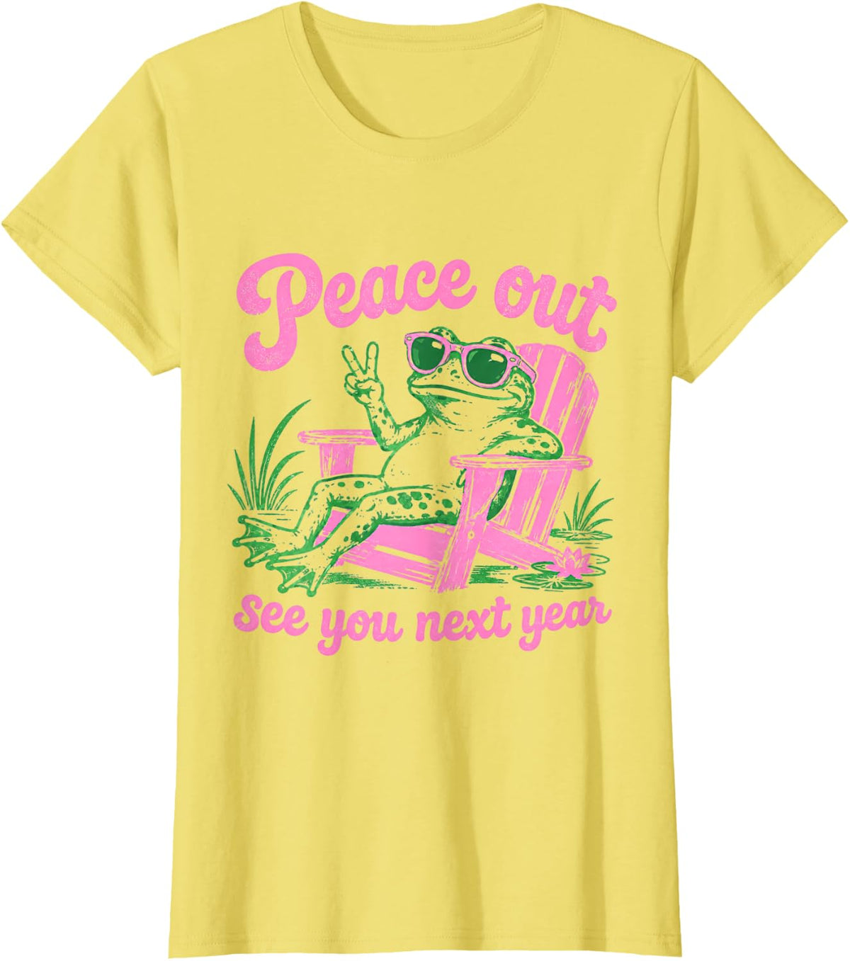 Peace Out See You Next Year Frog Teacher Last Day of School T-Shirt Tee for Teachers - Lemon Yellow