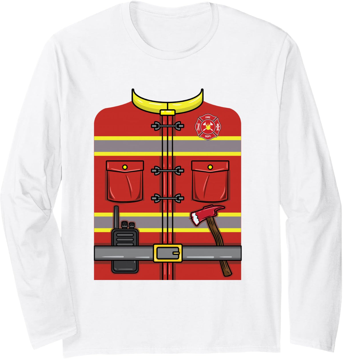 Fireman Halloween Costume Long Sleeve T-Shirt - Adult Unisex White