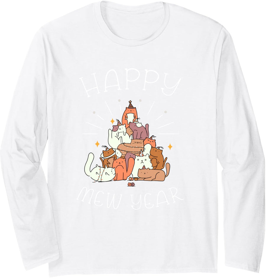 Happy Mew Year for a Happy New Year Cat Happy new Years Eve Long Sleeve T-Shirt - Adult Unisex White