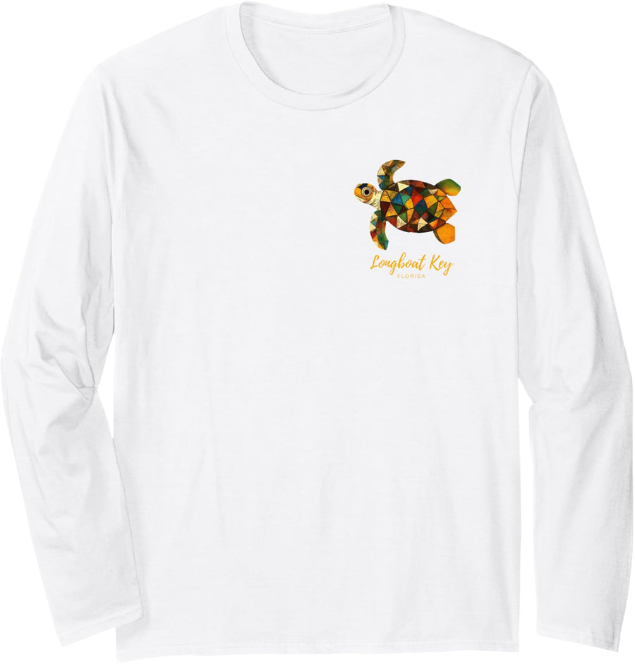Longboat Key FL Florida Souvenir Vintage Tribal Sea Turtle Long Sleeve T-Shirt - Adult Unisex White