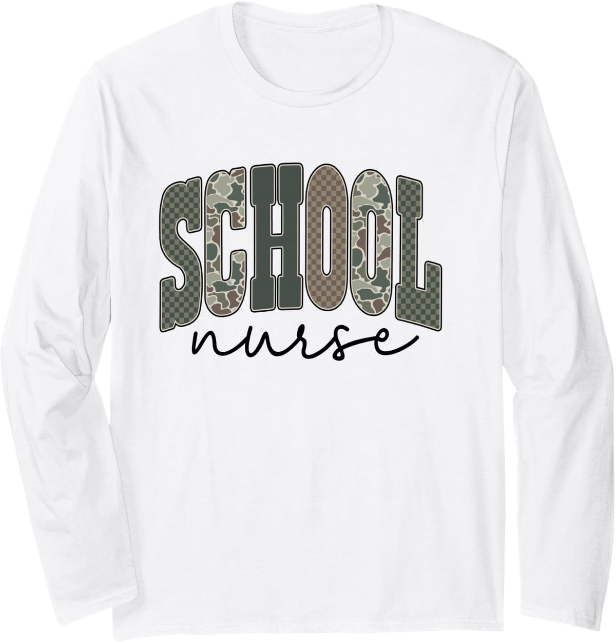 School Nurse Camo Back to School Nursing Job Long Sleeve T-Shirt - Adult Unisex White