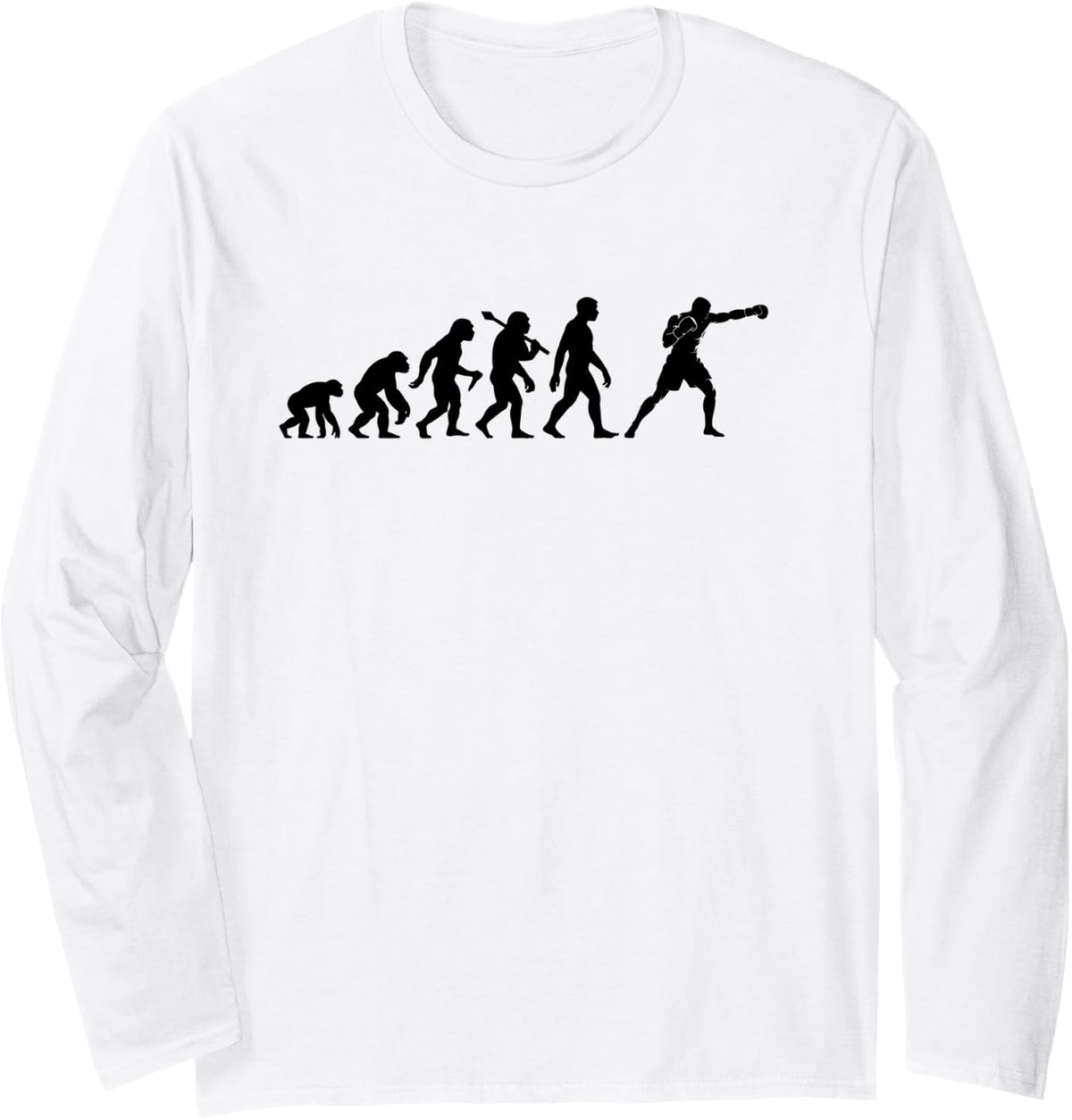 Funny Boxing Evolution for Man and Kid Boxers Long Sleeve T-Shirt - Adult Unisex White