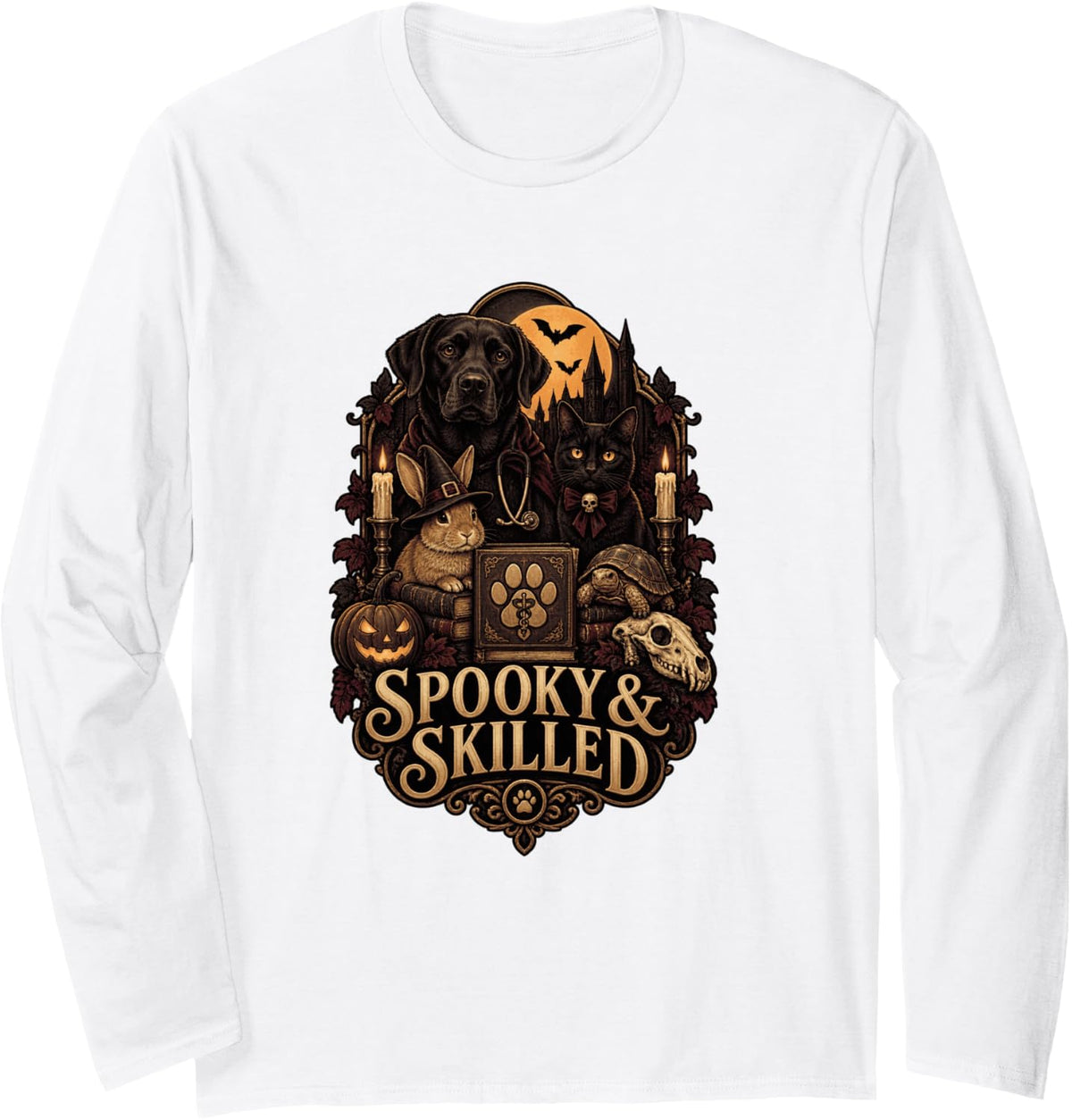 Spooky & Skilled Vet Halloween Animal Care Professional Long Sleeve T-Shirt - Adult Unisex White
