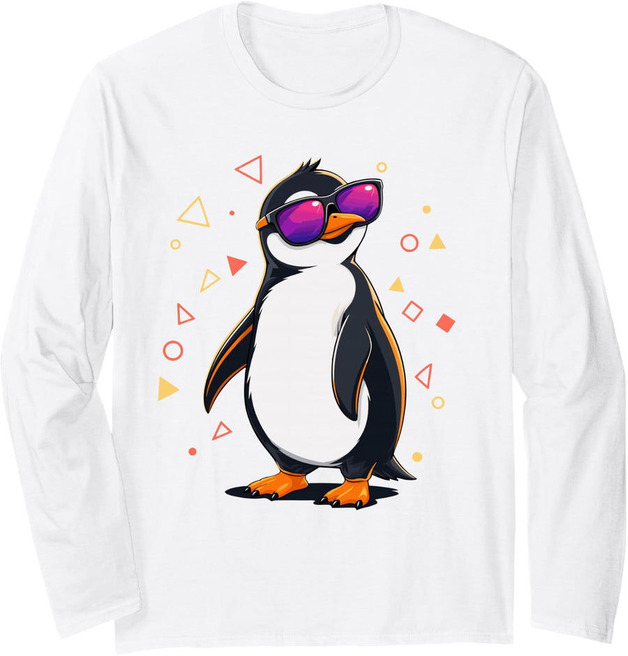 Cool Penguin Sunglasses Long Sleeve T-Shirt - Adult Unisex White