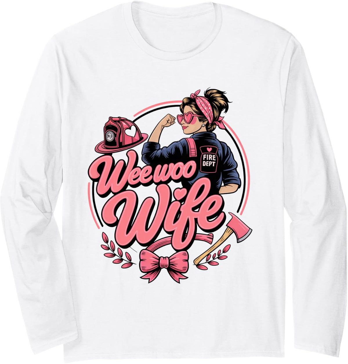Firefighter Wife Wee Woo Fireman Bride Women Long Sleeve T-Shirt - Adult Unisex White