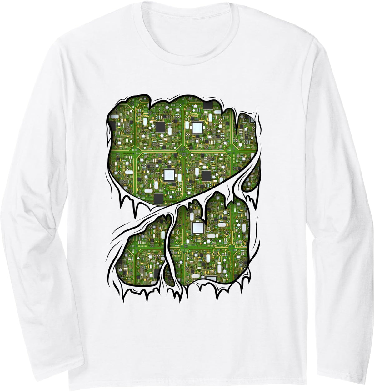 Tech Nerd Engineer Computer Circuit Board Halloween Costume Long Sleeve T-Shirt - Adult Unisex White