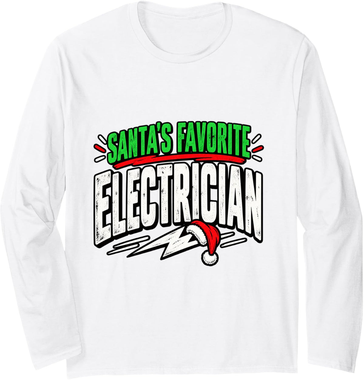 Santa's Favorite Electrician Christmas Electrical Worker Long Sleeve T-Shirt - Adult Unisex White