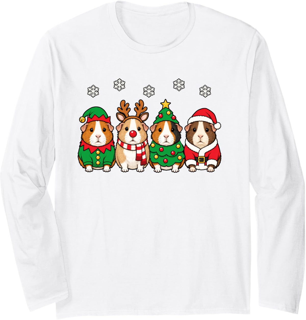 Guinea Pig Christmas Reindeer Santa Long Sleeve T-Shirt - Adult Unisex White