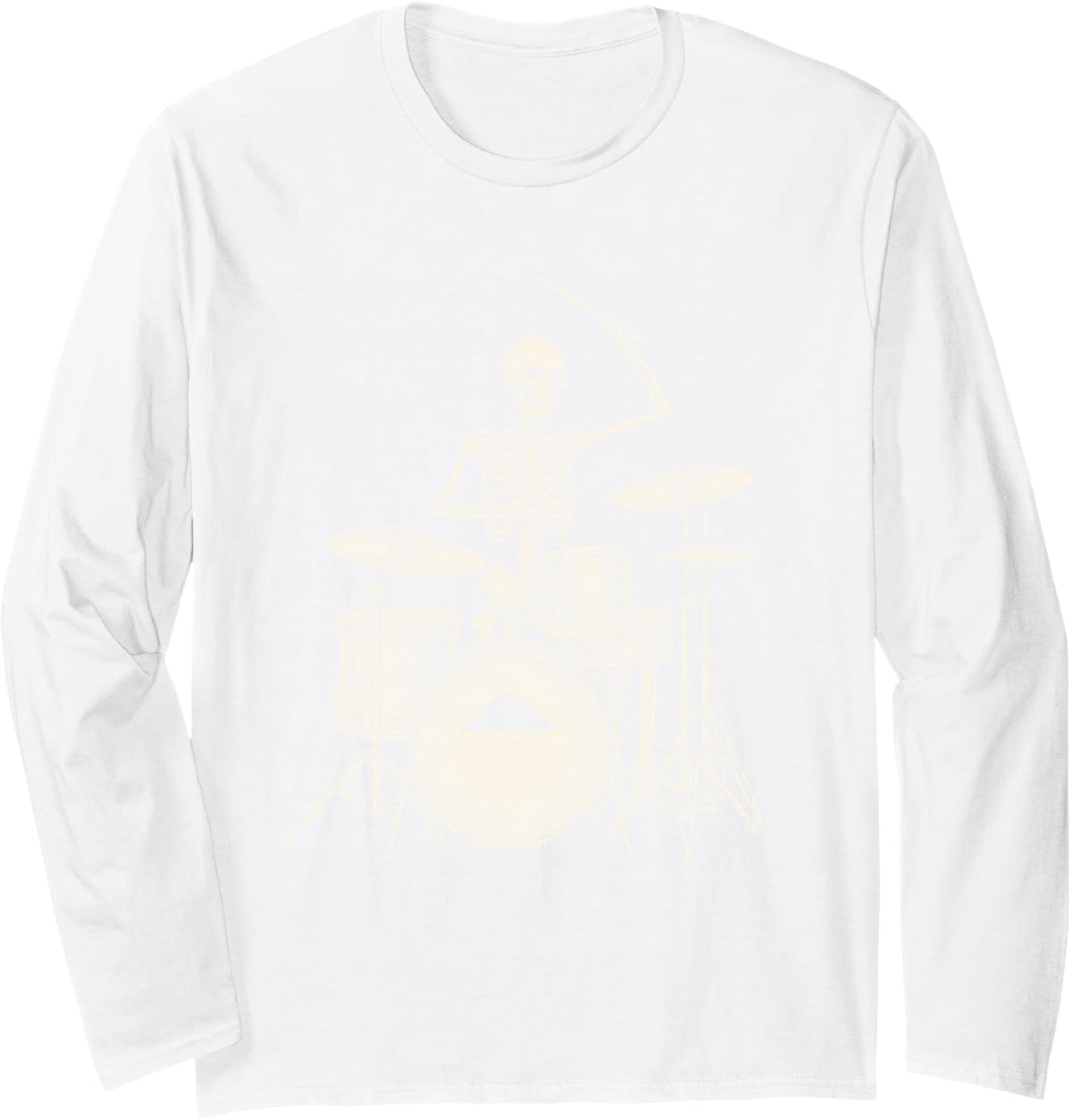 Vintage Skeleton Drummer Drum Set Drums Musician Music Band Long Sleeve T-Shirt - Adult Unisex White